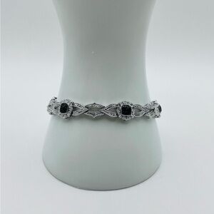 Rhodium Plated Black and White Tennis Bracelet